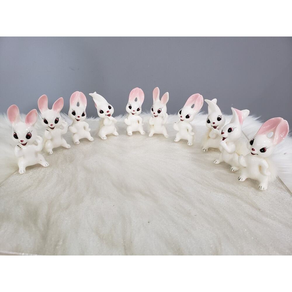LOT OF 10 Vintage NORCREST Anthropomorphic Bunny Rabbit with Fur - JAPAN KITSCH